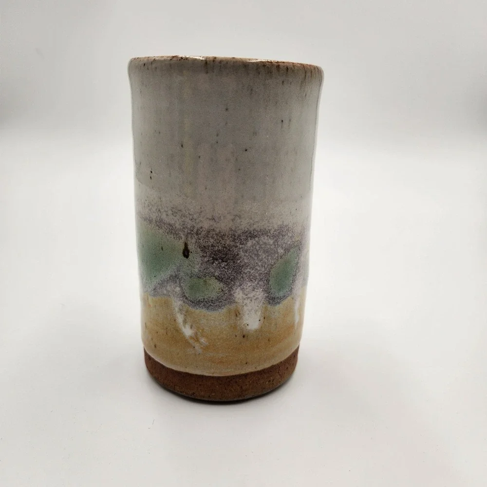 Vintage Studio Pottery Vase Signed Earthy‎ Ceramic Tumbler Bud Flower Vessel 5